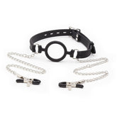 OHMAMA FETISH - RING GAG WITH CHAINS AND TELEPHONE CLAMPS